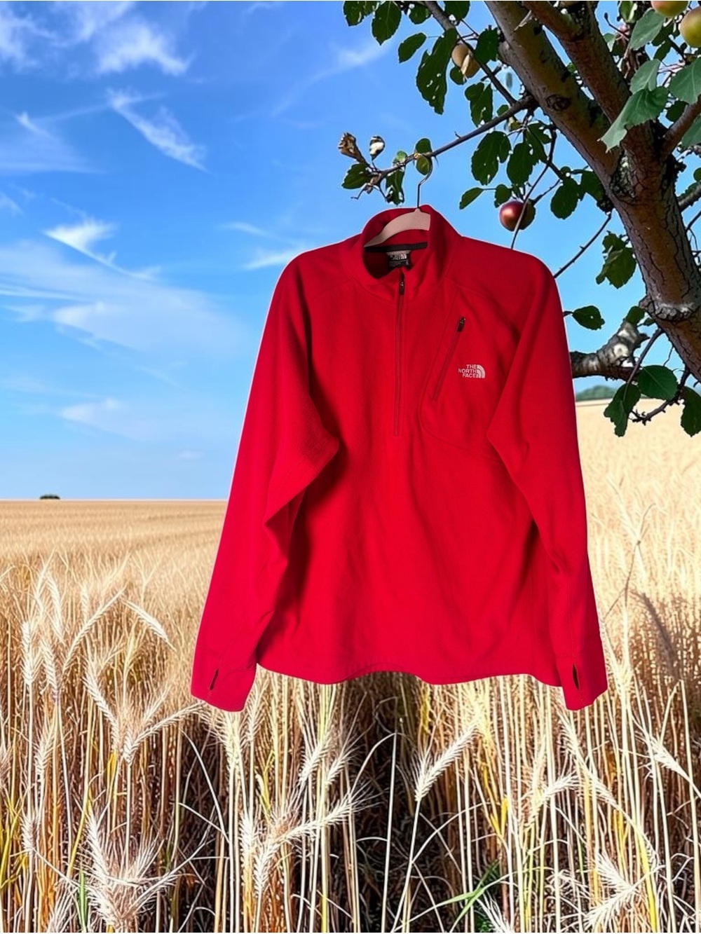 The North Face Men's Red Fleece  Sweater Pullover 1/4 Zip Size XL